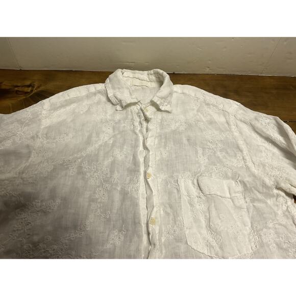 CP Shades Linen Floral Embroidered White Button Down Long Sleeve Shirt S *READ - Picture 9 of 16